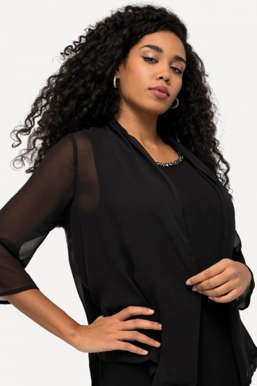 Ulla Popken 817211 Oversize chiffonjakke med sjalskrave Sort - Jakker - Dame jakker i store størrelser