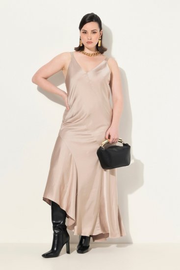 Ulla Popken 820341 Ærmeløs satinkjole Taupe - Aftenkjoler - Festkjoler i plus size