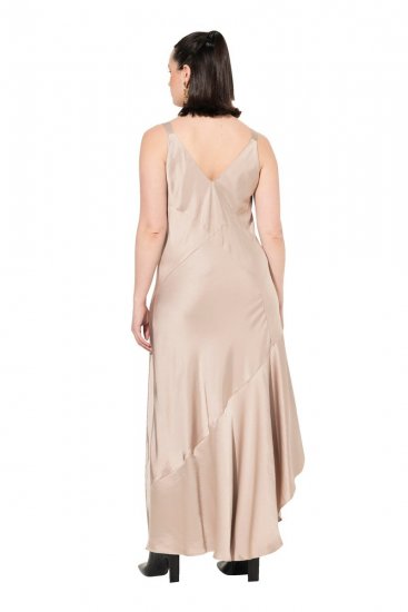 Ulla Popken 820341 Ærmeløs satinkjole Taupe - Aftenkjoler - Festkjoler i plus size