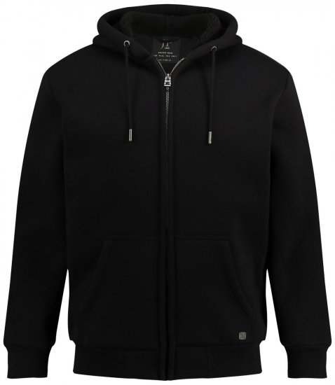 JP1880 820464 Hættejakke med teddyfor Sort - Trøjer og hættetrøjer - Trøjer og Hættetrøjer i store størrelser - 2XL-14XL