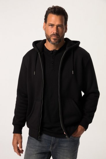 JP1880 820464 Hættejakke med teddyfor Sort - Trøjer og hættetrøjer - Trøjer og Hættetrøjer i store størrelser - 2XL-14XL