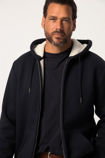 JP1880 820464 Hættejakke med teddyfor Mørkeblå - Trøjer og hættetrøjer - Trøjer og Hættetrøjer i store størrelser - 2XL-14XL
