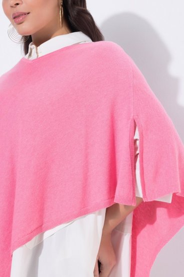 Ulla Popken 820512 Strikponcho i uldblanding med V-hals Lyserosa - Ponchoer og capes - 
