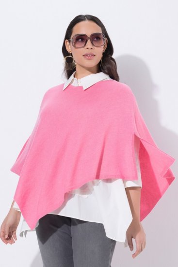 Ulla Popken 820512 Strikponcho i uldblanding med V-hals Lyserosa - Ponchoer og capes - 