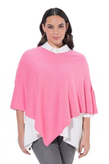Ulla Popken 820512 Strikponcho i uldblanding med V-hals Lyserosa - Ponchoer og capes - 