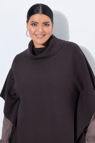 Ulla Popken 820620 Ponchotrøje med rullekrave Mahognibrun - Ponchoer og capes - 