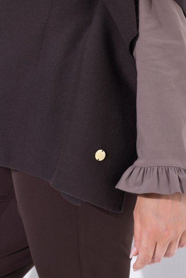 Ulla Popken 820620 Ponchotrøje med rullekrave Mahognibrun - Ponchoer og capes - 