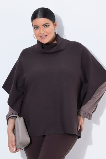 Ulla Popken 820620 Ponchotrøje med rullekrave Mahognibrun - Ponchoer og capes - 