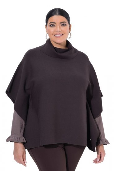 Ulla Popken 820620 Ponchotrøje med rullekrave Mahognibrun - Ponchoer og capes - 