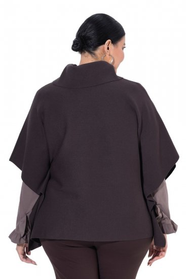 Ulla Popken 820620 Ponchotrøje med rullekrave Mahognibrun - Ponchoer og capes - 