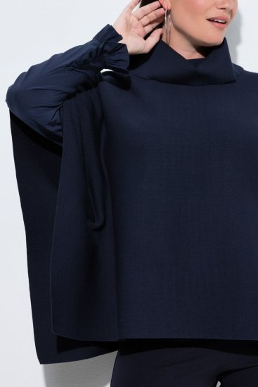 Ulla Popken 820620 Ponchotrøje med rullekrave Mørkeblå - Ponchoer og capes - 