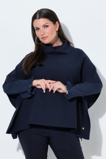 Ulla Popken 820620 Ponchotrøje med rullekrave Mørkeblå - Ponchoer og capes - 