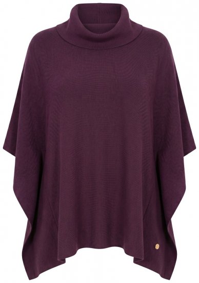 Ulla Popken 820620 Ponchotrøje med rullekrave Blomme - Ponchoer og capes - 