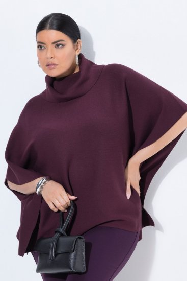 Ulla Popken 820620 Ponchotrøje med rullekrave Blomme - Ponchoer og capes - 