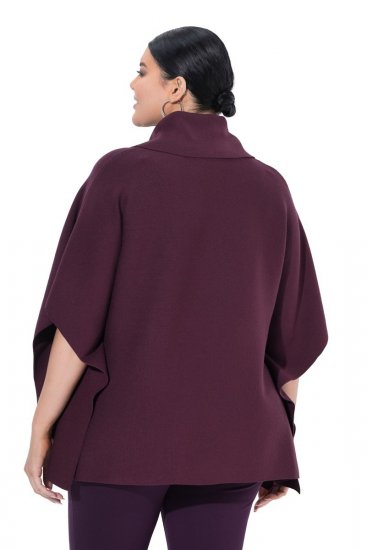 Ulla Popken 820620 Ponchotrøje med rullekrave Blomme - Ponchoer og capes - 