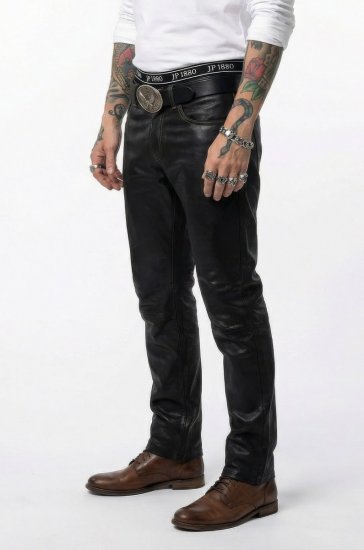 JP1880 Leather Pants Regular Fit Finest Lamb Nappa Black - Jeans og bukser - Herrejeans og bukser i store størrelser W40-W70