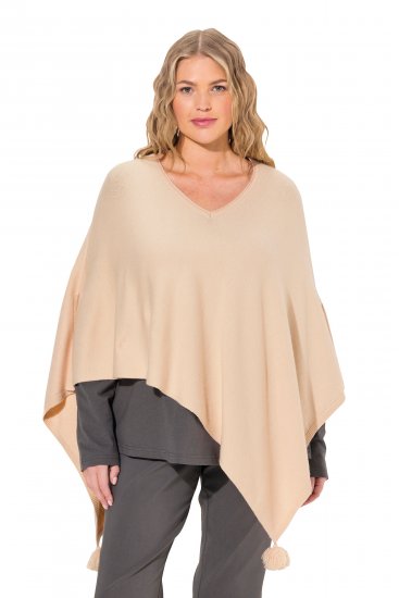Ulla Popken Knit Pointed Hem Poncho Nature Melange - Hættetrøjer og sweatshirts - Bløde sweatshirts, hoodies & strik