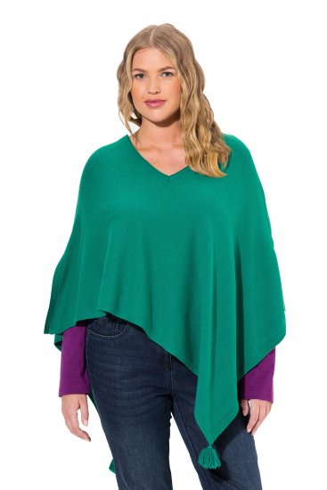 Ulla Popken Knit Pointed Hem Poncho Emerald Green - Hættetrøjer og sweatshirts - 