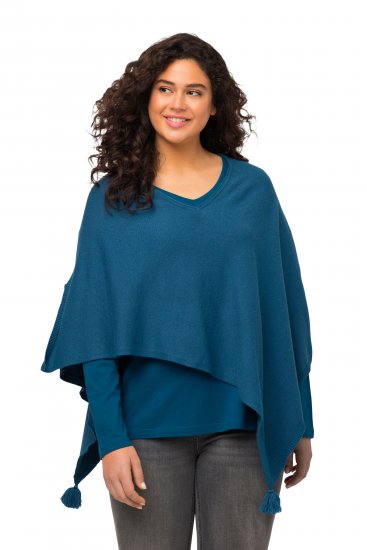 Ulla Popken Knit Pointed Hem Poncho Cerulean - Hættetrøjer og sweatshirts - 