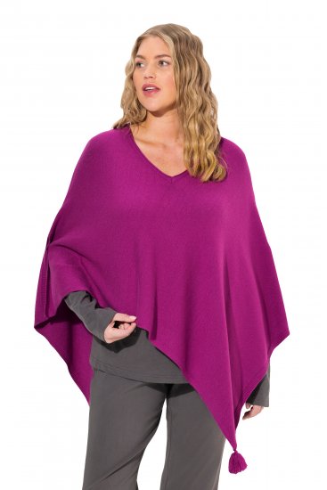 Ulla Popken Knit Pointed Hem Poncho Berry - Hættetrøjer og sweatshirts - Bløde sweatshirts, hoodies & strik