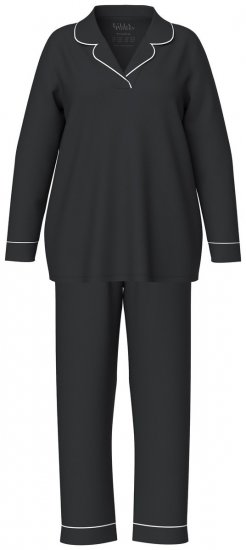 Ulla Popken 823030 Pyjamas med skjortekrave Sort - Pyjama/Loungewear - 