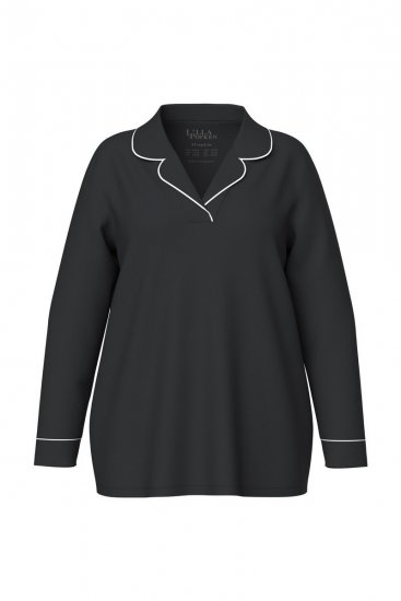 Ulla Popken 823030 Pyjamas med skjortekrave Sort - Pyjama/Loungewear - 