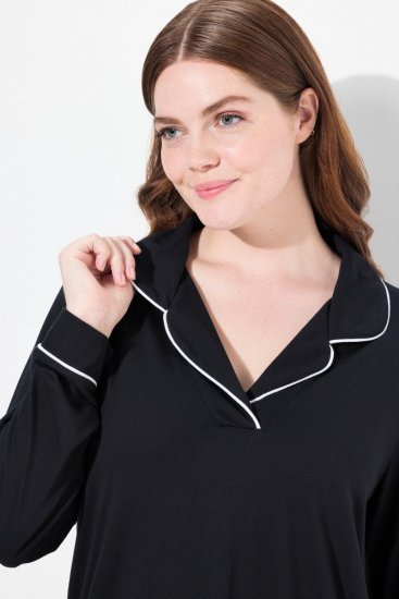 Ulla Popken 823030 Pyjamas med skjortekrave Sort - Pyjama/Loungewear - 