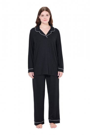 Ulla Popken 823030 Pyjamas med skjortekrave Sort - Pyjama/Loungewear - 