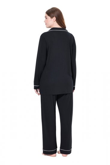 Ulla Popken 823030 Pyjamas med skjortekrave Sort - Pyjama/Loungewear - 