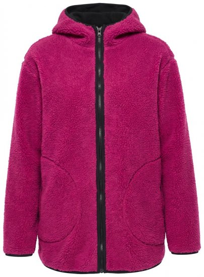 Ulla Popken 823371 Teddyjakke med hætte og quiltede lommer Fuchsia - Fleecetøj - 