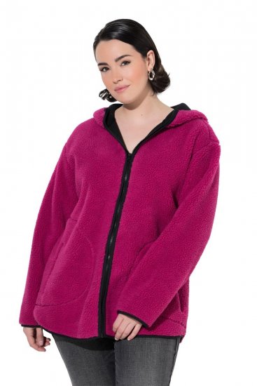 Ulla Popken 823371 Teddyjakke med hætte og quiltede lommer Fuchsia - Fleecetøj - 