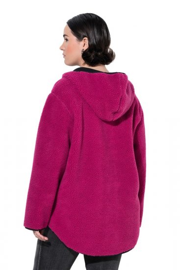 Ulla Popken 823371 Teddyjakke med hætte og quiltede lommer Fuchsia - Fleecetøj - 