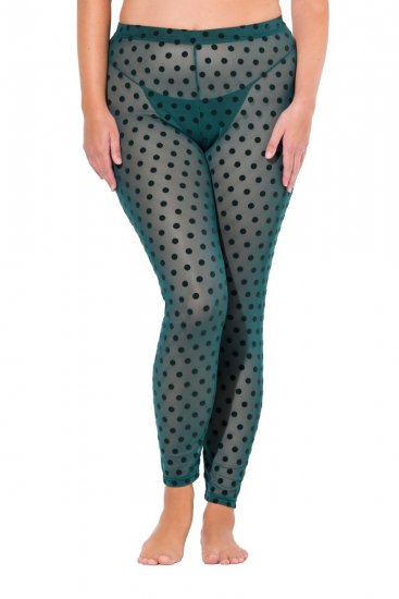 Ulla Popken 823383 Prikkede strømpeleggings Olivengrøn - Strømpebukser & strømper - 