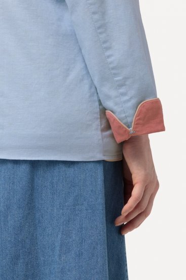 Ulla Popken 823538 Blazer i hørblanding med høj krave Lyseblå - Blazere - Blazere i plusstørrelser til kvinder