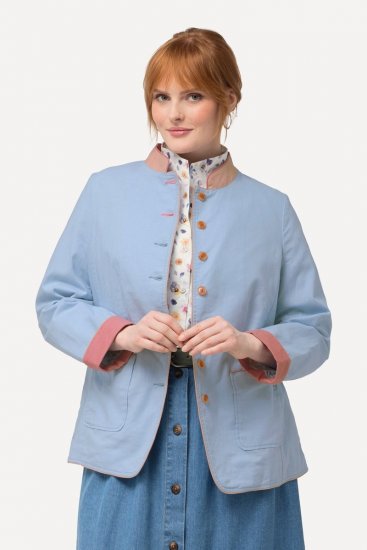 Ulla Popken 823538 Blazer i hørblanding med høj krave Lyseblå - Blazere - Blazere i plusstørrelser til kvinder