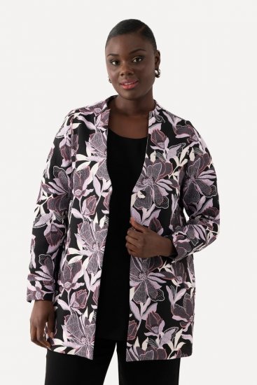 Ulla Popken 823967 Blomstret jacquardblazer med 3/4-ærmer Sort - Blazere - Blazere i plusstørrelser til kvinder