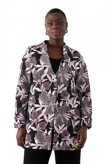 Ulla Popken 823967 Blomstret jacquardblazer med 3/4-ærmer Sort - Blazere - Blazere i plusstørrelser til kvinder