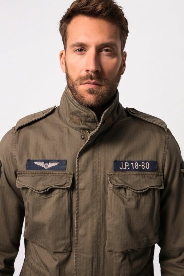 JP1880 Field Jacket with Badges Vintage Look TALL Moss Green - TALL jakker - TALL jakker med ekstra længde