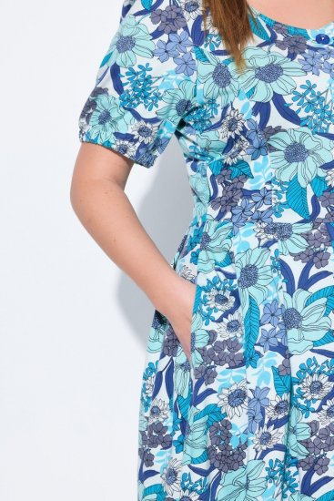 Ulla Popken 824966 Blomstret skjortekjole Mørkeblå - Skjortekjoler - 
