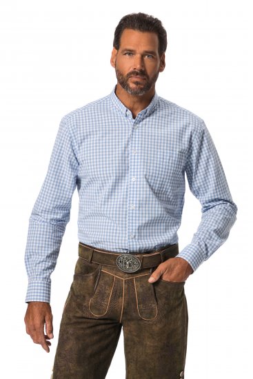 JP1880 Modern Fit Button-Down Collar Long Sleeve Check Shirt Light Blue - Skjorter - Skjorter til store mænd 2XL- 8XL