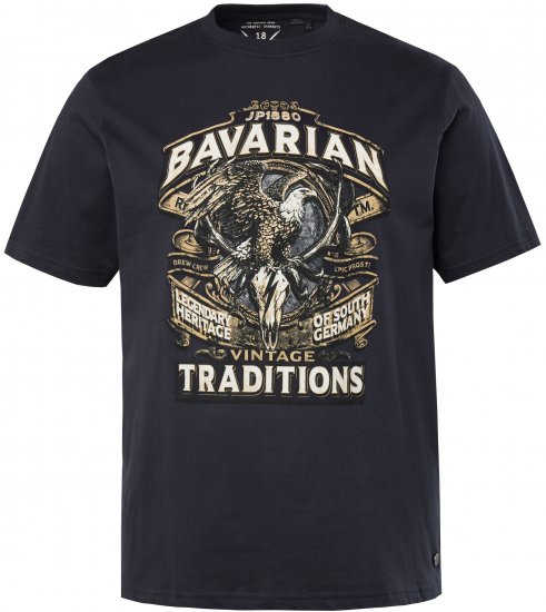 JP1880 Bavarian Design Vintage Looking T-Shirt Navy Blue - T-shirts - T-shirts i store størrelser - 2XL-14XL