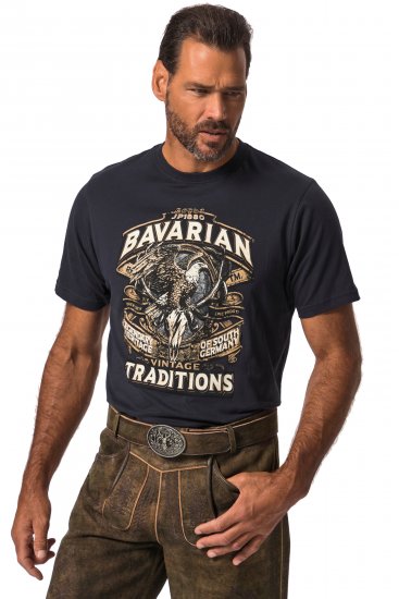 JP1880 Bavarian Design Vintage Looking T-Shirt Navy Blue - T-shirts - T-shirts i store størrelser - 2XL-14XL