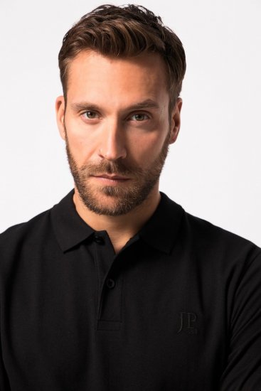 JP1880 827115 Langærmet poloshirt med maveform Sort - Polotrøjer - Polotrøjer 2XL-8XL