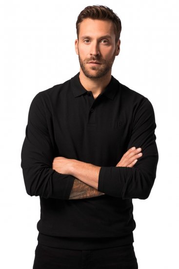 JP1880 827115 Langærmet poloshirt med maveform Sort - Polotrøjer - Polotrøjer 2XL-8XL