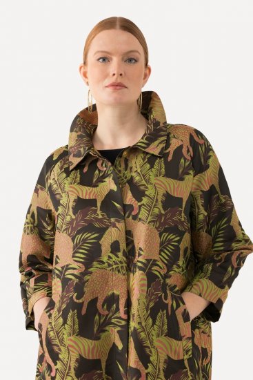 Ulla Popken 827217 Kortærmet skjortebluse med savannemønster Sort - Skjortebluser - Skjortebluser til fyldige figurer