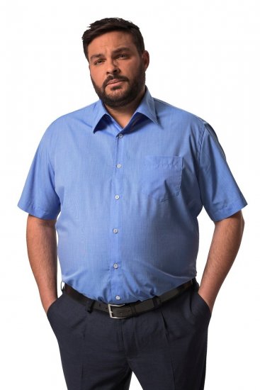 Men+ 758 Kortærmet Business-skjorte med åben krave Lyseblå - Skjorter - Skjorter til store mænd 2XL- 8XL