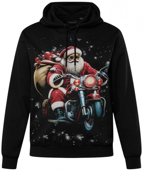 Men+ 100 Hoodie Julemand på motorcykel Sort - Trøjer og hættetrøjer - Trøjer og Hættetrøjer i store størrelser - 2XL-14XL