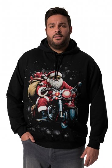Men+ 100 Hoodie Julemand på motorcykel Sort - Trøjer og hættetrøjer - Trøjer og Hættetrøjer i store størrelser - 2XL-14XL