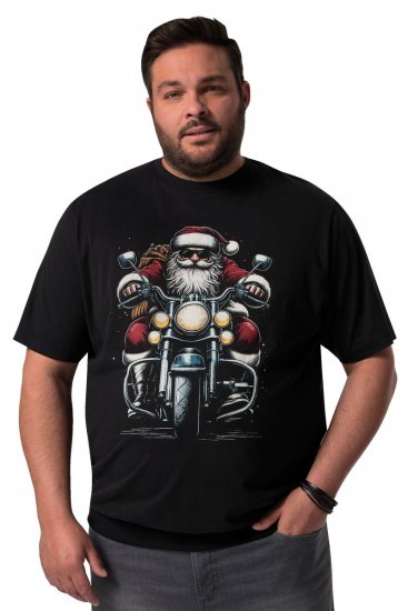 Men+ 148 T-shirt bellyfit Julemand på motorcykel Sort - T-shirts - T-shirts i store størrelser - 2XL-14XL