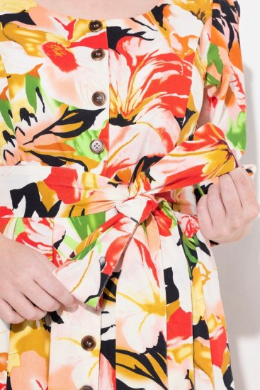 Ulla Popken 832512 Blomstret kjole i hørblanding med 3/4-ærmer Rød - Maxikjoler - Maxikjoler i plus size